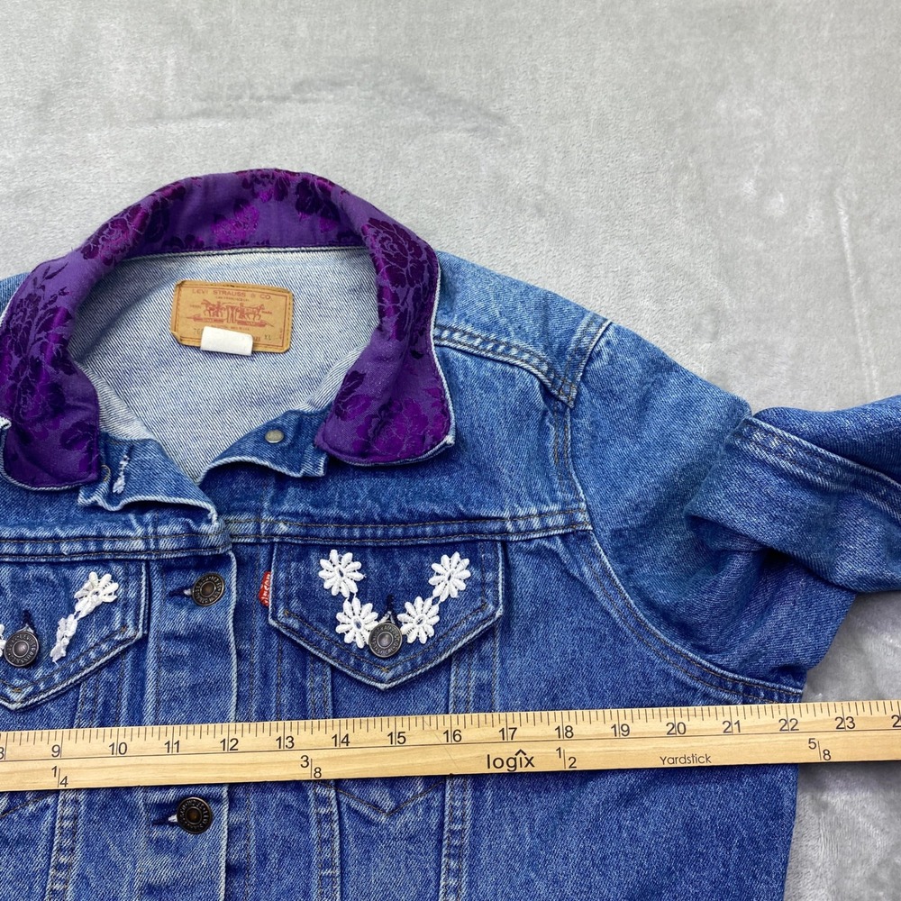 VTG Levis Denim Jacket Custom Upcycled Lace Brocade XL‎ Womens USA 80s Western - Picture 6 of 13